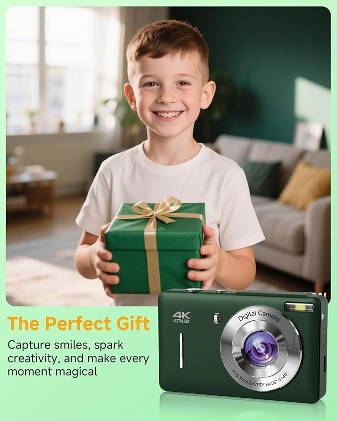 Digital Camera, 44MP FHD 1080P, 16X Zoom, 32GB SD Card, Compact Camera for Kids Teens Adults, Green