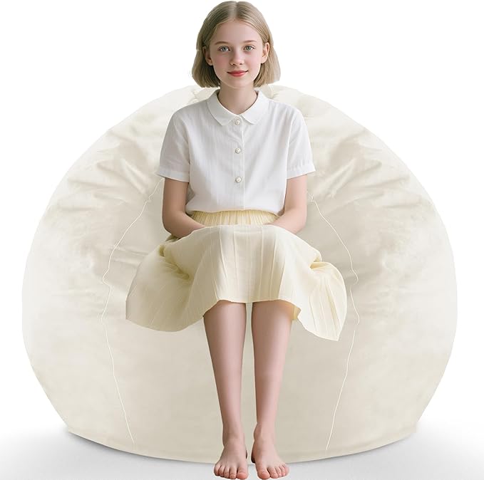 2FT Bean Bag Chair, Comfy Bean Bag Chairs with Memory Foam Filled, Fluffy Beanbag Sofa with Dutch Velvet Cover, Teardrop BeanBag Chairs for Living Room, Playroom - Beige