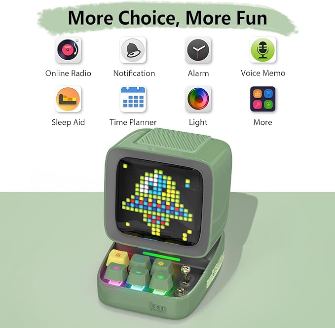 Divoom Ditoo Programmable Pixel Art LED-Bluetooth-Speaker Showing-Clock Emoji DIY Design for Home Wedding Party Decoration with Wireless App Control (Green)