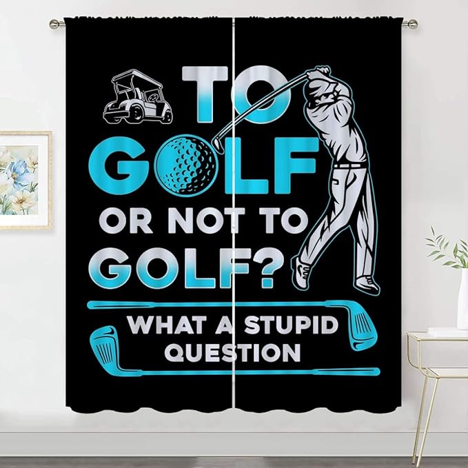 Golf Blackout Curtains for Boy Girl Room Darkening Decor,Sports Themed Golfers and Cars Bedroom Living Room Home Rod Pocket Thermal Insulated Window Curtain/Drapes Panel,42x45 Inch…