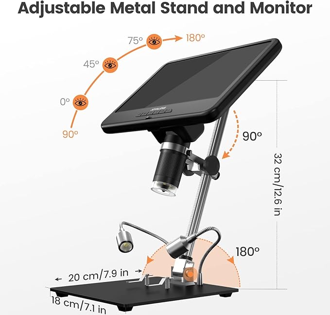 JL210 10.1'' Digital Microscope for Adults, Coin Magnifier Microscopes Full View for Error Coins, Soldering Electronics Microscopes Camera, 8 LED, 12.6" Metal Stand, PC View, 32GB