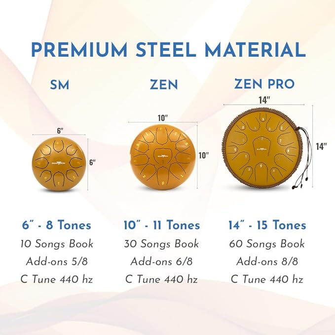 The Balmy Drum - 8 Note 6 Inch Steel Tongue Drum, Steel Drum Instrument, Drums For Children and Adults, Balmy Drum Set for Kids with Music Book, Handpan, Mallet and Carry Bag (Gold)