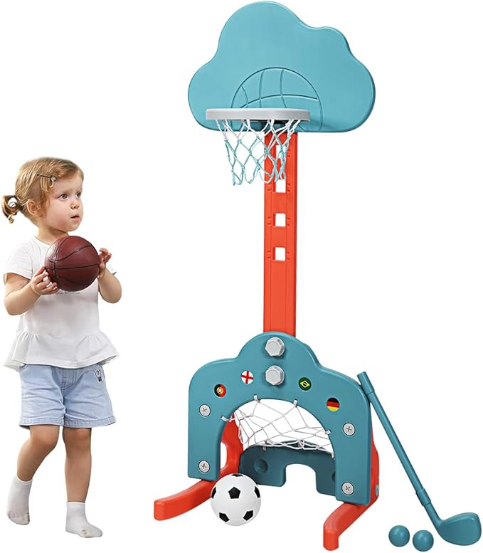 Costzon Kids Basketball Hoop, Toddler Sports Activity Center w/ 5 Adjustable Height Levels, Basketball Soccer Golf Game Set, Indoor Outdoor Basketball Hoop Set Gift for Baby Infant