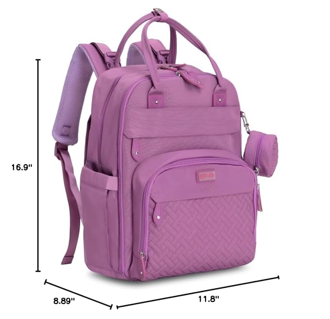 BabbleRoo Diaper Bag Backpack - Baby Essentials Travel Tote - Multi Function Waterproof Diaper Bag, Travel Essentials Baby Bag with Changing Pad, Stroller Straps & Pacifier Case - Unisex, Purple
