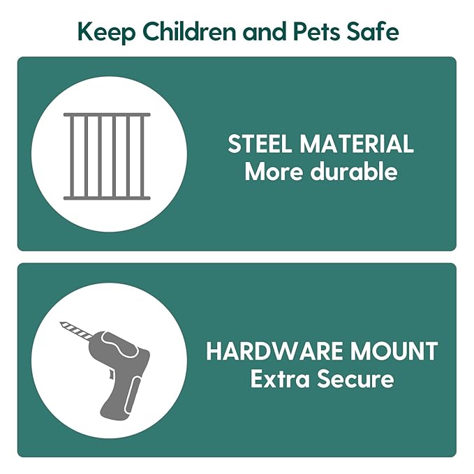 Babelio 26-43" No Bottom Bar Baby Gate for Babies, Elders and Pets, 2-in-1 Hardware Mount Dog Gate for The House, Stairs and Doorways, with Large Walk Thru Door, Black Wood Pattern