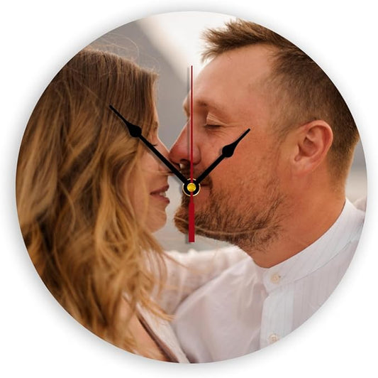 Generic Custom Clocks for Walls Personalized Picture Hanging Time Clocks That PVC Customized Round Silent Clock for Living Room Family Friends Gifts, 10inch-25cm