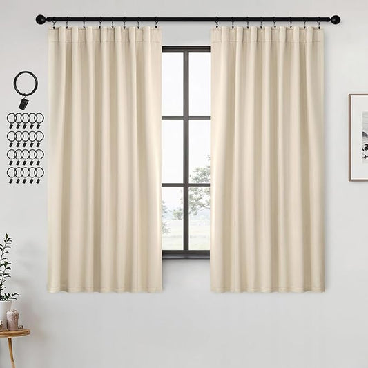 ANRODUO Back Tab Blackout Curtains for Bedroom Living Room, Rod Pocket Pinch Pleated Thermal Insulated Room Darkening Curtains 54 Inches Long 2 Panels, Cream Beige, 42 x 54 Inch