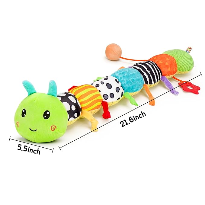 Baby Sensory Toy 0-6 Month Music Animal Stuffed Plush Caterpillar Toy for Infant 0-3-6 Month Tummy Time with Baby Mirror Crinkle Rattle for 6-12 Month Carseat Toys for Newborn Boys Girls Shower 1