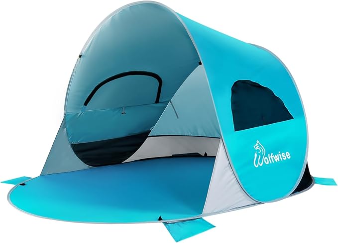 WolfWise UPF 50+ Easy Pop Up 3 Person Beach Tent Sport Umbrella Instant Sun Shelter Tent Sun Shade Canopy