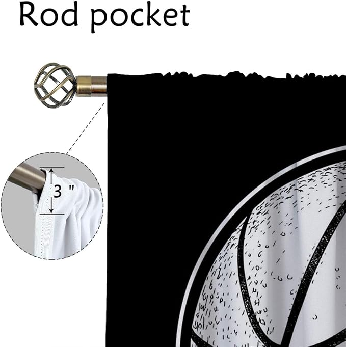 Basketball Blackout Curtains for Boy Girl Room Darkening Decor,Sport Theme and White Motto Dark Background Bedroom Living Room Home Rod Pocket Thermal Insulated Window Curtain/Drapes Panel,84x63 Inch…