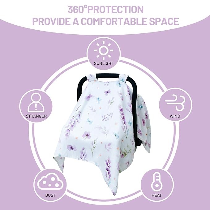 80S Muslin Car Seat Cover for Babies - Soft & Breathable Infant Carrier Canopy, Lightweight Sunshade for Summer, Universal Fit for Baby Boys & Girls