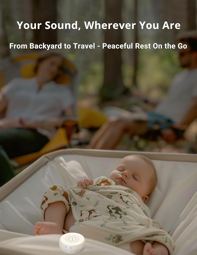 FOXFINE White Noise Machine, Portable Sound Machine with 36 Soothing Sounds, Focused Light, Timer, for Sleeping, Baby, Adults, Home & Travel, White