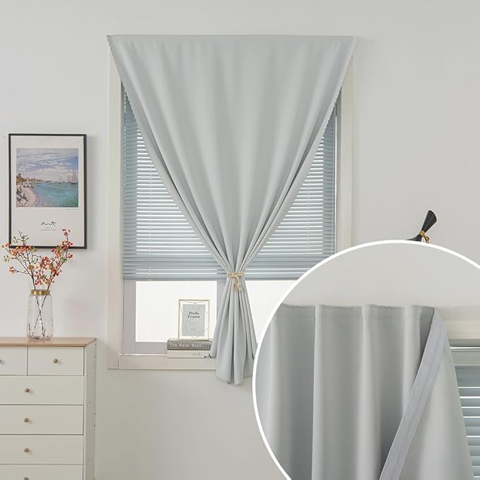 self Adhesive Curtains Portable Blackout Curtain Simple and Easy to Install Bedroom Window Thermal Lnsulated Kitchen Room Darkening Black Small Drapes, 59" W X 71" L, White, 1 Panel