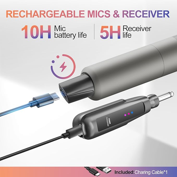 Aveek 2.4GHz Wireless Microphone System, Rechargeable Mics and Receiver, Plug & Play for Karaoke Machine, Party Speakers, Home Entertainment, Wedding & Events - Crystal Clear Sound, 100ft Range