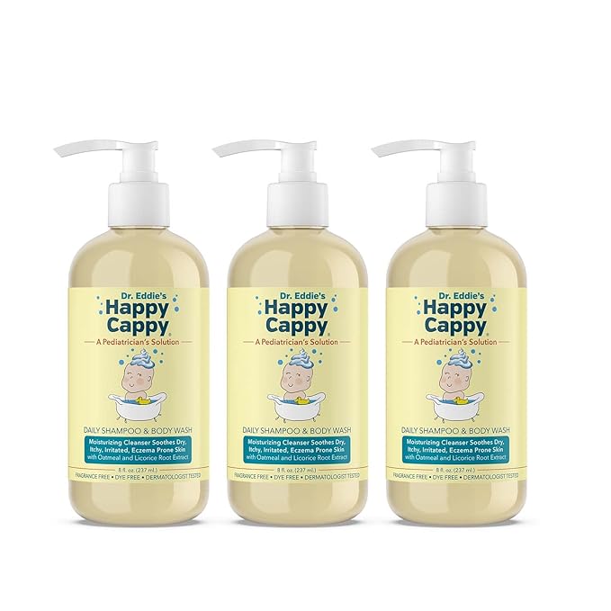 Happy Cappy Baby Shampoo and Body Wash - Eczema Body Wash for Kids & Toddlers, Helps with Dryness, Reduces Itching and Redness, Dermatologist Tested, Fragrance Free - 8 Fl Oz (Pack of 3)