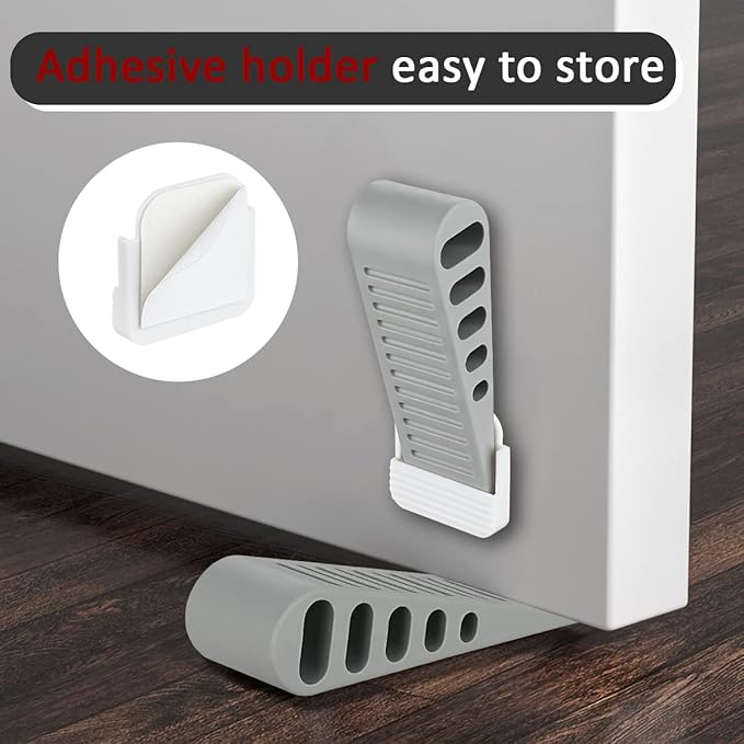 JQK Rubber Door Stopper Wedge, Grey 4 Pack Soft TPR Premium Door Stops for Bottom of Heavy Duty Door on Tile, Concrete, Carpet, Wooden Floor, DSB61-GY-P4