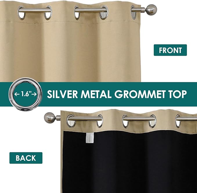 ChrisDowa 100% Blackout Curtains 78 inch Long for Bedroom with Black Liner, 2 Thick Layers Total Blackout Thermal Insulated Grommet Window Curtains 2 Panels Set (Beige, 42 x 78 Inch)