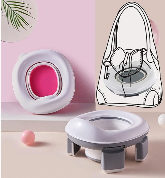 Kids Travel Potty | Foldable Car Potty | Potty Training Toilet w/Travel Bag & Potty Liners for Indoor and Outdoor (Pink)