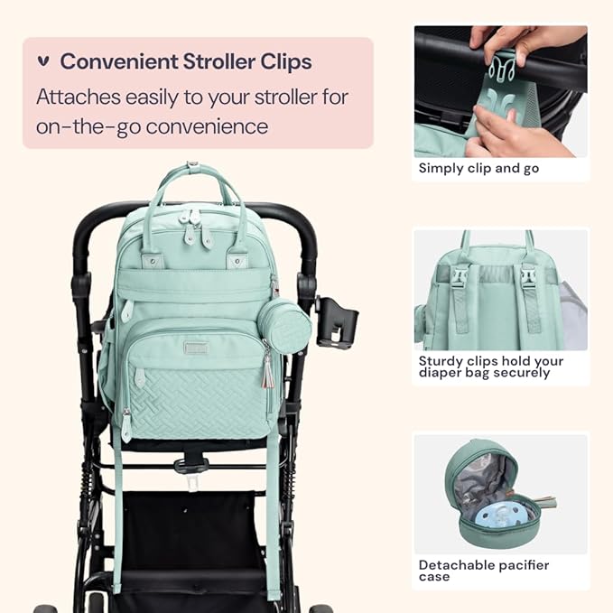 BabbleRoo Diaper Bag Backpack - Baby Essentials Travel Bag - Multi Function Waterproof Diaper Bag, Travel Essentials Baby Bag with Changing Pad, Stroller Straps & Pacifier Case – Unisex, Sage Green