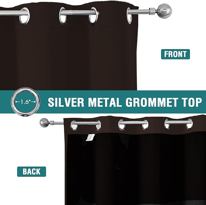 ChrisDowa 100% Blackout Curtains for Bedroom with Black Liner, 2 Thick Layers Total Blackout Thermal Insulated Grommet Window Curtains 2 Panels Set (Brown, 52 x 63 Inch)