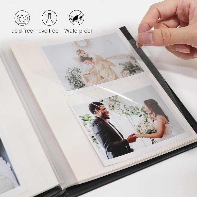 RECUTMS Photo Album Self Adhesive Magnetic Scrapbook 4x6 5x7 8x10 Pictures Scrapbook Album, 40 Pages Photo Book for DIY Baby Family Wedding with Metal Pen and Plastic Board (Black)