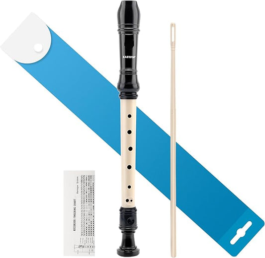 EAST TOP Soprano Recorder for Beginners, 8 Hole Plastic German Fingering Flute Recorder 3 Piece with Cleaning stick, Cotton pouch, Fingering Chart, Colorful box (Black&Ivory)