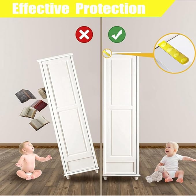 Anti Tip Furniture Anchors for Baby Pet Proofing,Furniture Wall Anchor Furniture Dresser Bookshelf Falling Prevention Device for Children (Yellow)