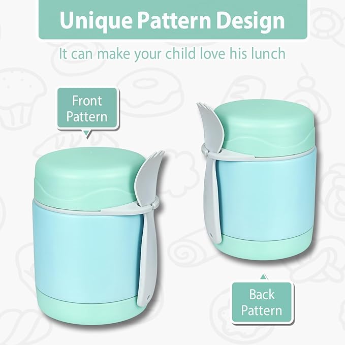 10oz Soup Thermo for Hot Food Kids,Lunch Thermo Kids Food Jar with Spoon Hot Insulated Food Containers,Leak Proof Stainless Steel Wide Mouth Lunch Food Thermo Jar for School(Mint-Green)
