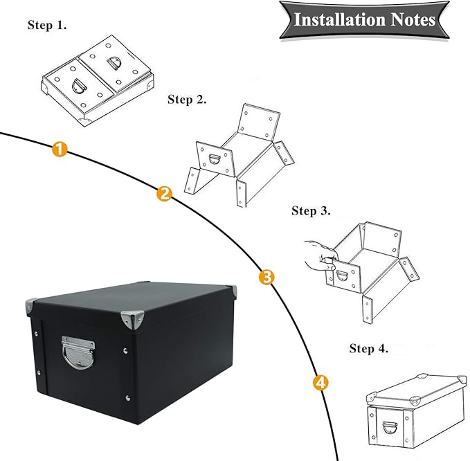 GUOZI Collapsible Storage Box, Decorative Memory Box with Lid & Metal Reinforced Corners, Cardboard File Bin with Handles, Organizer Gift Box for Keepsake Toy Photos Office Nursery Wardrobe Bookshelf
