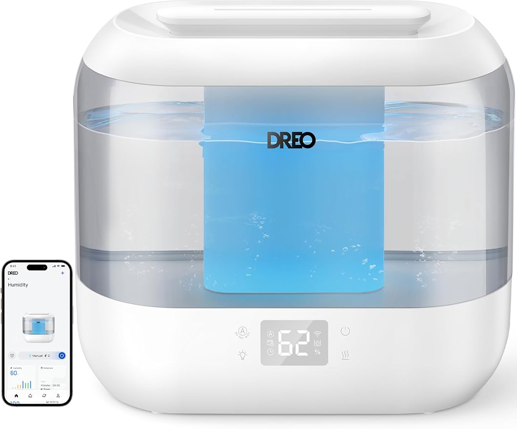 Dreo Smart Humidifiers for Bedroom, Top Fill 4L Cool Mist Humidifier with Nightlight, 36H Runtime, Touch/APP/Voice Control, Quiet Ultrasonic Humidifiers for Large Room, Home, Baby, Plants, Office