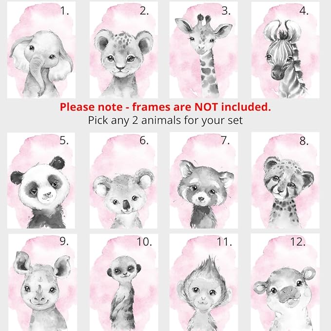 Safari Animals Set of 3 Unframed Poster Prints for Baby Girls Nursery Bedroom Playroom, Personalized Name, Choice of 12 Animals, Pink Purple (12x16)