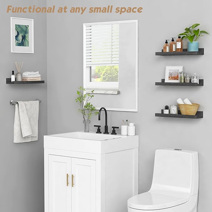 Forbena Black Floating Shelves for Wall with Lip Set of 4, Small Picture Ledge Shelf for Living Room Bedroom Books, Wood Wall Mounted Shelves for Bathroom Decor Entryway Kitchen Storage (Black)