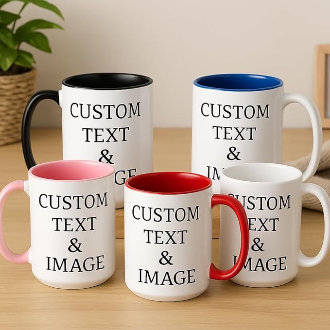 Customized 15oz Ceramic Coffee Mugs with Personalized Text and Photo Image Upload Novelty Gift, Personalize With Different Design And Images, Custom Gift (Black)