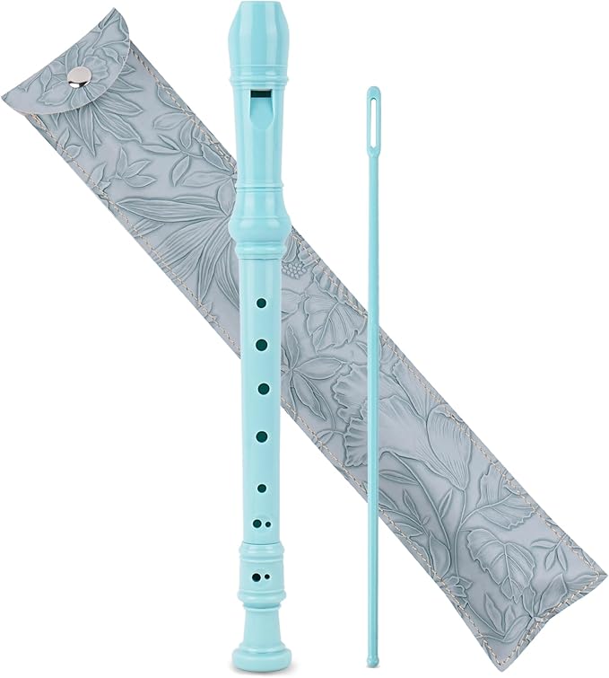 Recorder Instrument for Beginner Kids Adults,8-Hole Soprano Descant Recorder Music Flute with with Cleaning Rod & Leather Case For School Student Home Entertainment(2-Carved Light Blue)