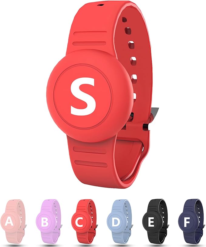 Waterproof Bracelet for AirTag Kids, Personalized Initial Letter Hidden Holder Compatible with Air Tag, Silicone Case for Airtag Adjustable Anti-Lost GPS Tracker for Toddler Child Elder, S