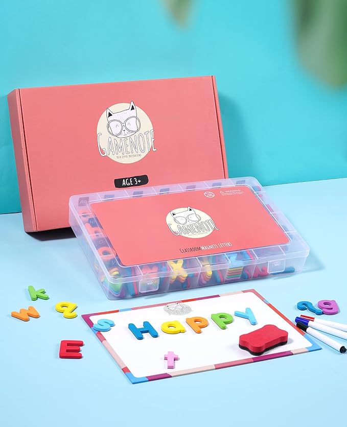 Gamenote Classroom Magnetic Alphabet Letters Kit 238 Pcs with Double - Side Magnet Board - Foam Alphabet Letters for Preschool Kids Toddler Spelling and Learning Colorful ABC Education Fridge Magnets