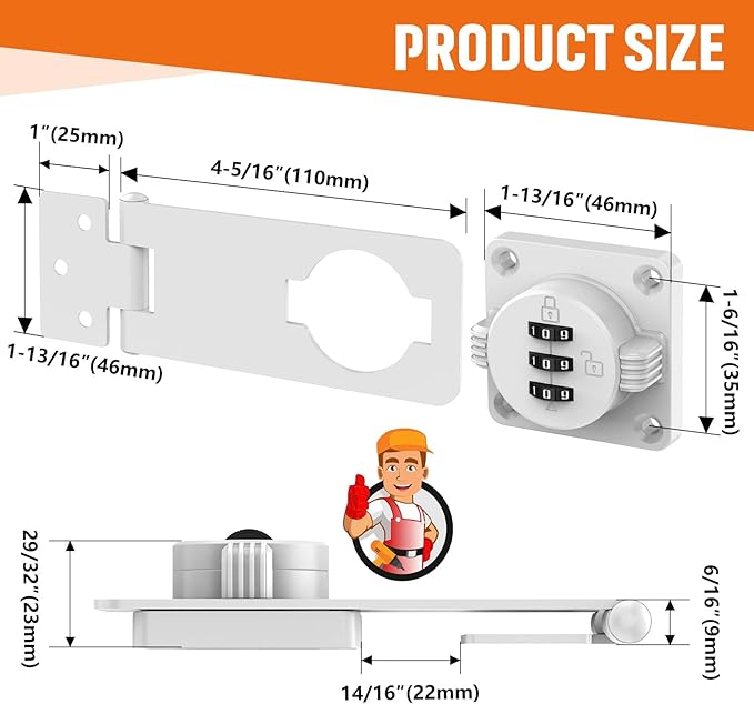 Keyless Cabinet Lock with Combination, Locker Code Lock with 3-Digit Combination, Security Door Lock for Drawers, Lockers, Bifold Doors, Small Doors, Closets, Refrigerators (White-2pcs)