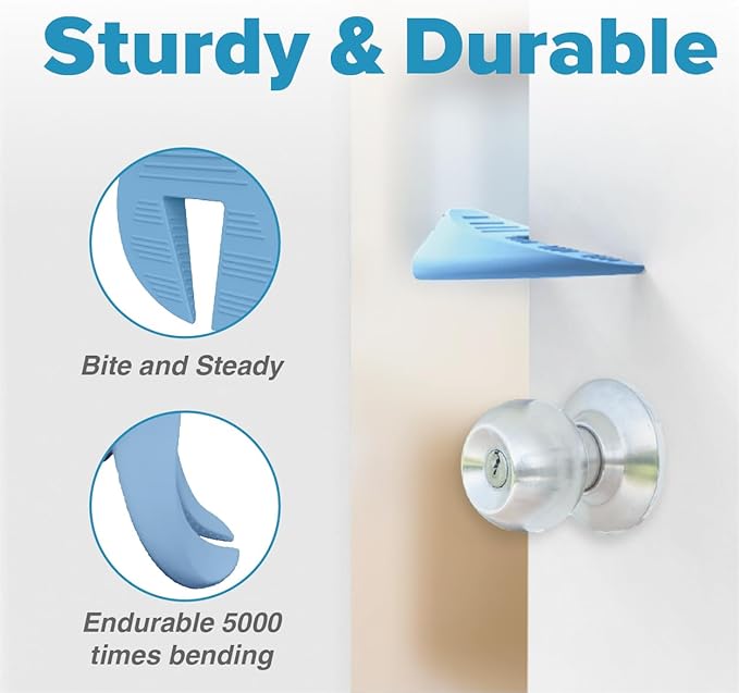 Door Pinch Guard and Door Slam Stopper, Durable Silicone Door Finger Pinch Guard, Prevents Finger Pinch Injuries, Slamming Doors, Door Safety for Kids, 4 Packs Blue Upgraded.