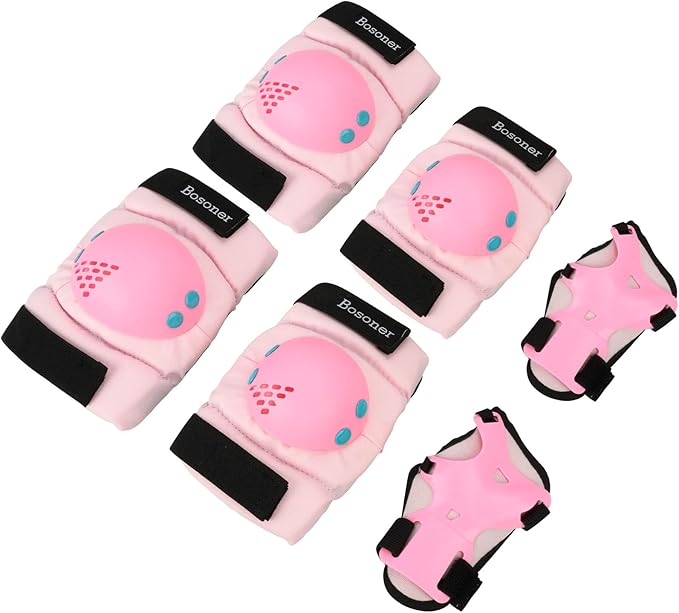 BOSONER Kids/Youth Knee Pads Elbow Pads Wrist Guards Set for 3-15 Years, Child Protective Gear Set for Roller Skates, Cycling, BMX Bike, Skateboard, Inline Skating, Scooter Riding Sports…