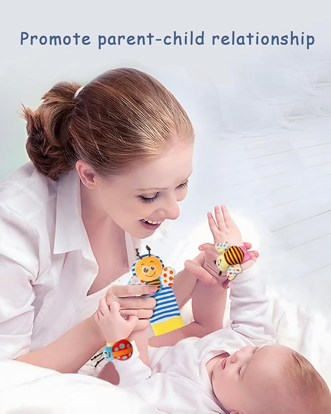 Baby Hanging Rattle, Wrist Rattles Foot Finder Rattle Sock, Hand and Feet Rattle Toy, Newborn Present Baby Shower Birthday Gift Set for0 3 6 9 12 24 to 36 Months Babies(12 E)