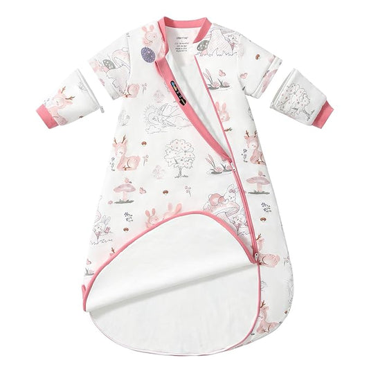 Baby Sleep Sack 12-18 Months, Cotton Detachable Long Sleeve Sleep Sack, 2.5 Tog Toddler Sleeping Sack with Temperature Strips, 2-Way Zipper Wearable Blankets for Newborns, Bunny