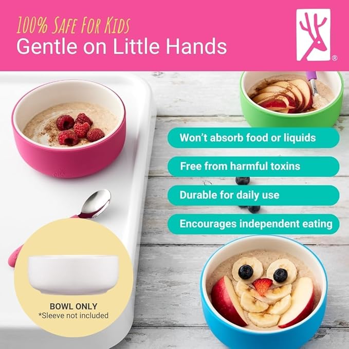 Elk and Friends Kids Porcelain Bowls| Kids/Toddler/Baby Feeding | Microwave & Dishwasher Safe | Non slip | Cereal/Soup/Snack Dishes & Dinnerware | 2 Pack