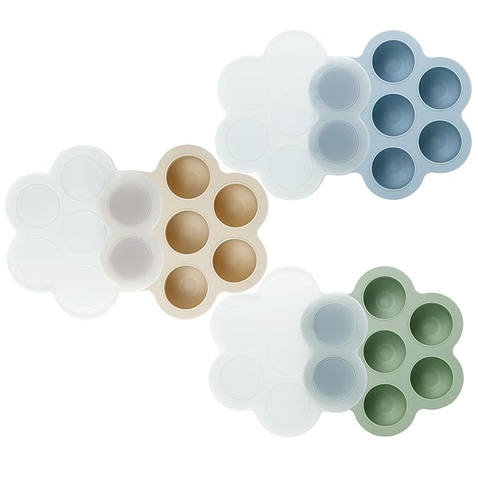 PandaEar 3 Pack Baby Food Freezer Tray with Lids, Silicone Baby Food Storage Container for Homemade Baby Food, Purees, Breastmilk (Blue/Green/Carnation)