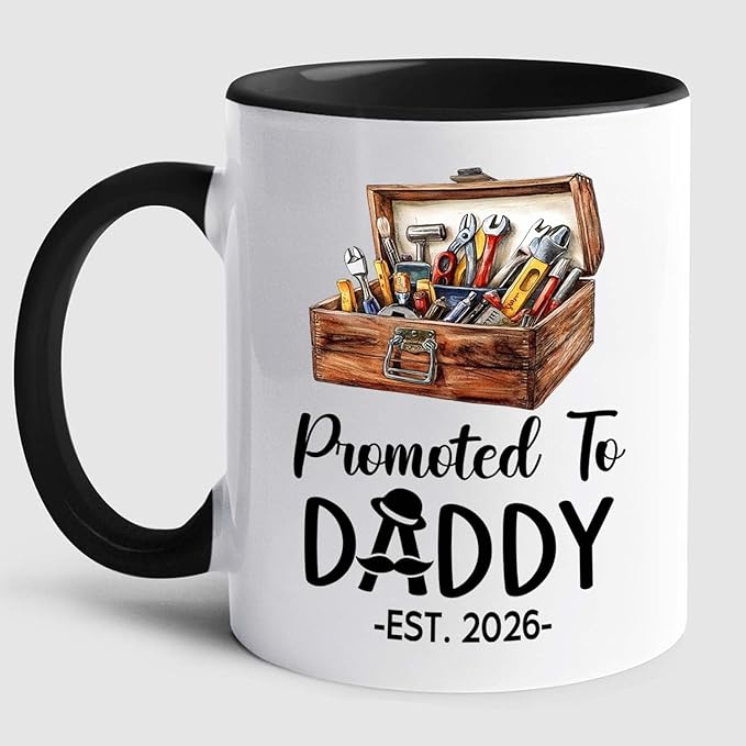 Customized Promoted To Daddy Ceramic Coffee Mug Gift For Daddy Grandpa Father EST 2026, Personalized Dad Accent Mug With Name & Year, First Time Dad White Coffee Cup, Future Papa Travel Mug 11Oz 15Oz