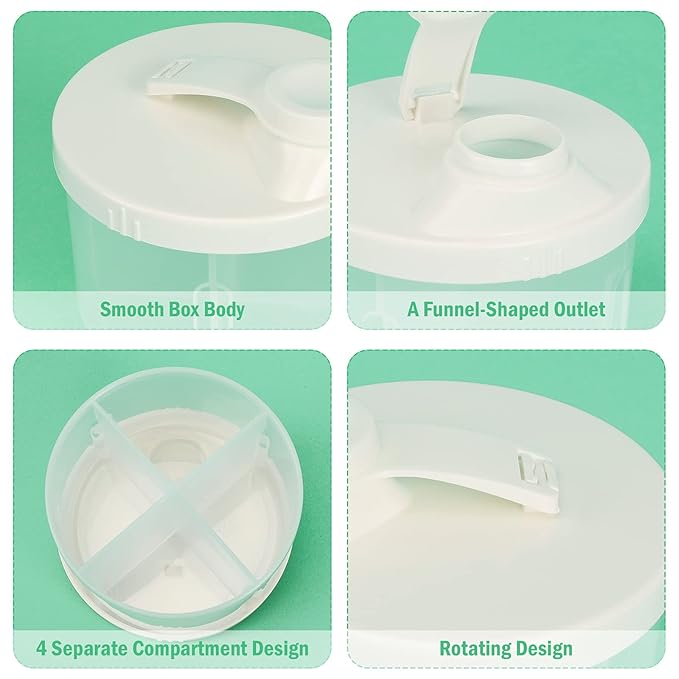 Accmor Baby Formula Dispenser On The Go, Non-Spill Rotating Four-Compartment Formula Container to Go, Milk Powder Kids Snack Container for Infant Toddler Travel Outdoor, White