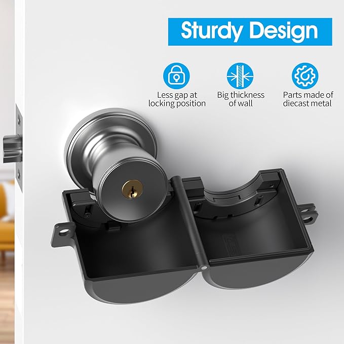 AST Door Knob Lockout Device with Passcode Padlock, Childproof Door Knob Cover, Lock Out to Smart Doorknob. Safety Cover for Faucet, Valve, Spigot. Prevent Access to Keyhole, Matte Black