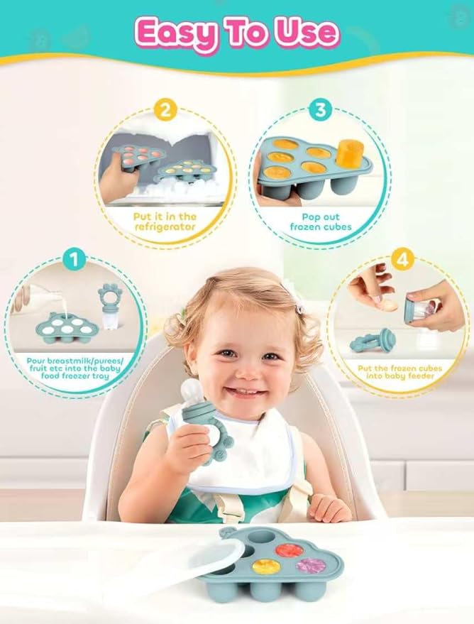 Breastmilk Popsicle Molds & Baby Fruit Food Feeder Pacifier, Silicone Baby Food Storage Containers, Baby Popsicle Molds Teething for Toddler Teething & Infant Self Feeding (Green)