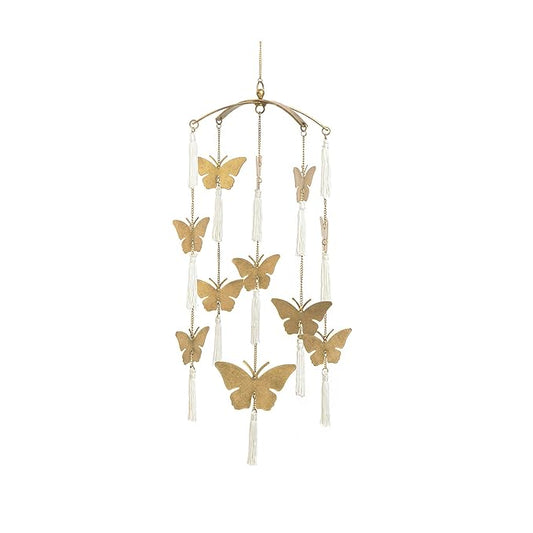 Crane Baby Handcrafted Brass Ceiling Hanging Mobile for Nursery, Butterfly Nursery Decor for Girl, 6"x 6" x 36", Baby Girl Nursery Decor, Butterfly Mobile