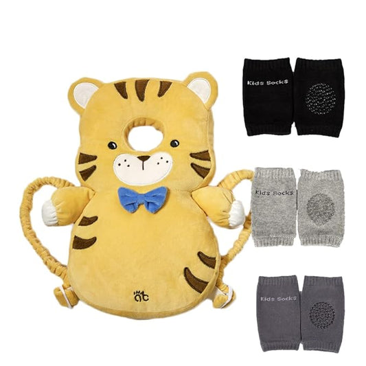 Feidoog Baby Head Protector Cushion Backpack with 3 Knee Pads for Walking & Crawling,Tiger