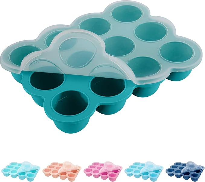 Baby Food Storage 12 x 1.5OZ Silicone Freezer Tray with Lid, Food Grade Silicone Containers for Purees & Vegetables Teal Blue